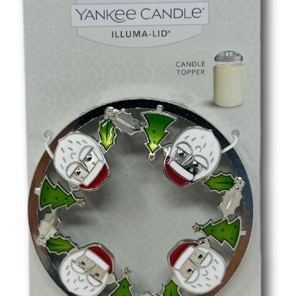 Yankee Candle Illuma-Lid Silver Santa Claus Christmas Tree Holly Holiday Jar Top